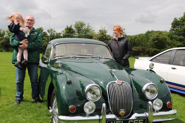 Kinallen man Stanley Gatton brought along his fabulous 1958 Jaguar XK150 much to the delight of his little granddaughter Freya and daughter Charlotte.