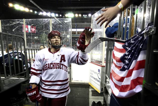UMass Minutemen taking part in the Friendship Four at the SSE Arena, Belfast, in 2016. Picture: William Cherry/Presseye