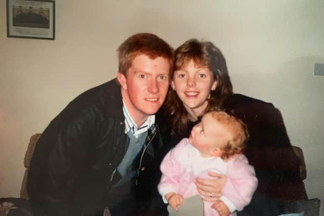 John Graham with his daughter Rebecca and his wife Rosemary. Constable Graham was murdered in Church Walk Lurgan 25 tears ago.