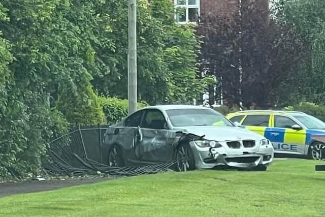 A car has crashed and rolled into a garden at Donaghcloney, near Lurgan, Co Armagh. The PSNI is at the scene.