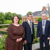 Chief executive of NILGA, Alison Allen, new NILGA president, Cllr Martin Kearney, chair of Newry, Mourne and Down District Council, Cllr Michael Savage and outgoing NILGA President, Cllr Robert Burgess