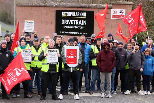 Unite members form a picket at the company's west Belfast plant in April.   

Picture by Jonathan Porter/PressEye