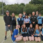 Attendees of the eight-week sports development programme pictured with Inspector Kieran Quinn, Patricia Gibson, Armagh Banbridge and Craigavon PCSP manager, and a representative from Hilden Tennis Academy