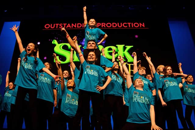 The winners of the Outstanding Production award from Belfast Performing Arts School Performing at the MTI Junior Theatre Festival in Birmingham