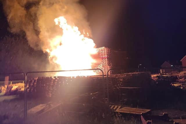 Bonfire in Edgarstown in Portadown was set alight. Photo courtesy of Loyalist Edgarstown Bonfire.