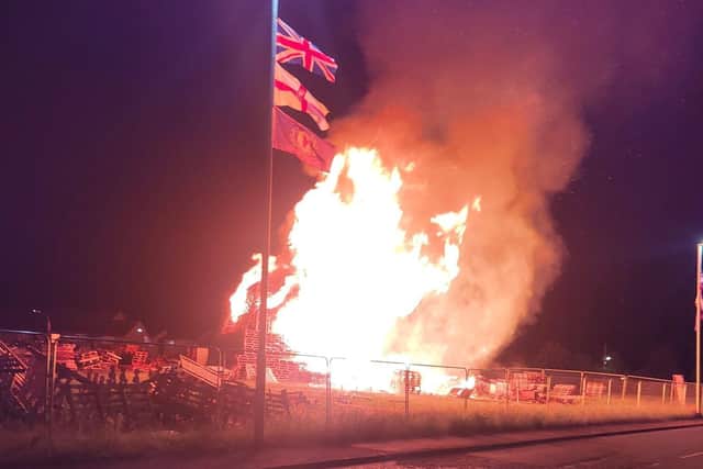 Bonfire in Edgarstown in Portadown was set alight. Photo courtesy of Loyalist Edgarstown Bonfire.
