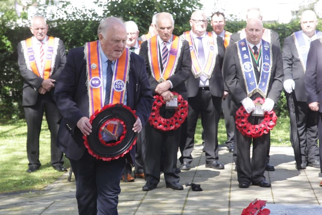 Pictured during the Derrykeighan Guiding Star LOL 995 service of remembrance at Dervock War Memorial on Sunday where they paid tribute to those who paid the supreme sacrifice at the Battle of the Somme