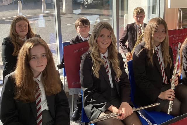 The school band performing at the Saintfield High School Year 8 induction day