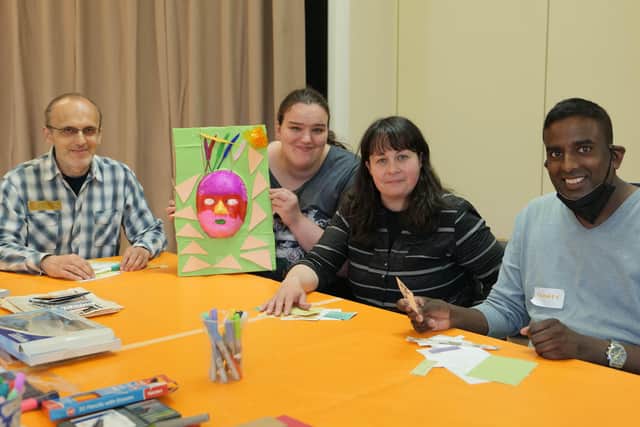 Grzegorz Porzezinski, from Poland, Patricia Gorman from Northern Ireland, Julie McGowan Project Designer and Lead Artist and Chaminda Cordes, Germany at an Urban Survival Kits (USK) workshop