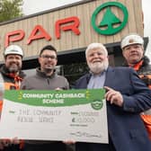 Members of The Community Rescue Service being presented with £10,000 grant at SPAR Milltown Rd. (L-R) Search Technician Murrough McDonagh, District Commander Barry Torrens, SPAR Milltown Rd Store Manager David Buckley, Regional Commander Sean McCarry, Assistant Unit Commander Ruari Bailey