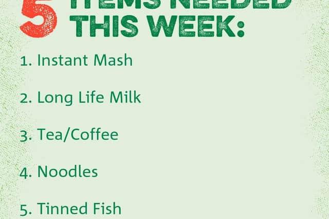 Items needed urgently by Craigavon Foodbank as numbers of people from the Portadown, Lurgan and Craigavon areas requiring their services rise.