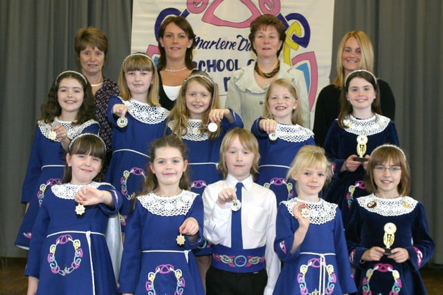 Prizewinners pictured at the Marlene Dunlop School of dancing private festival in McConaghie Hall in 2007. Included are Marleen Oliver, tutor, Mary Angela Diamond, adjudicator, Hazel Gault and Ashley McVeigh, both helpers
