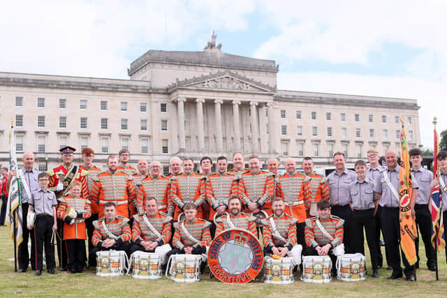 Cookstown Sons of William Flute Band ahead of the NI Centenary parade from Stormont to Belfast city centre. Picture: Jonathan Porter/PressEye