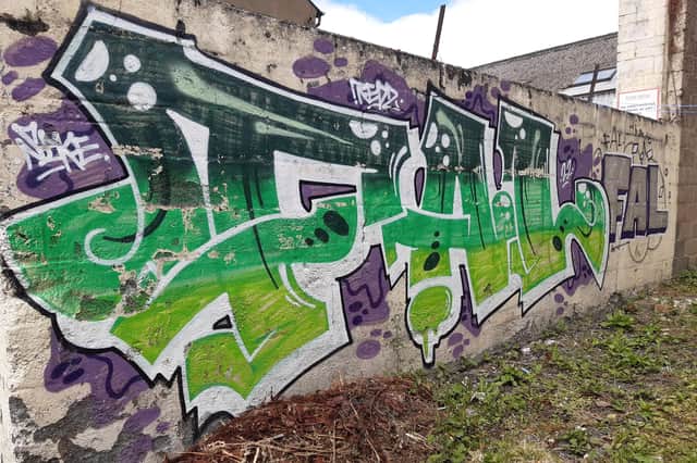 Walls covered in graffiti in Portadown, Co Armagh.