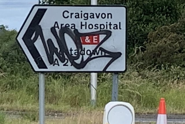 Almost every roadsign in Craigavon has been defaced by fresh graffiti.
