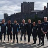 Bob Montgomery, Matthew McAneney, Glenn Picken, Andy Simpson, Larry McAteer, Agnes McAteer, Vikki  McAneney, Claire Hamilton and John Grant will swim across Belfast Lough in aid of Belfast Lough Sailability.