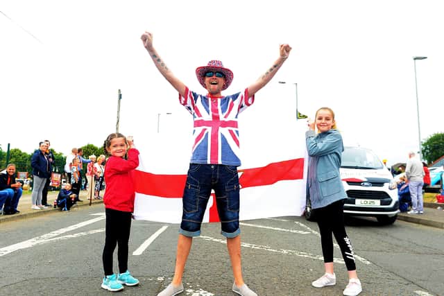 Marisa,Abby and Doop McManus pictured as the Twelfth parade passes through Ballyclare town in 2018. 
Picture: Arthur Allison.