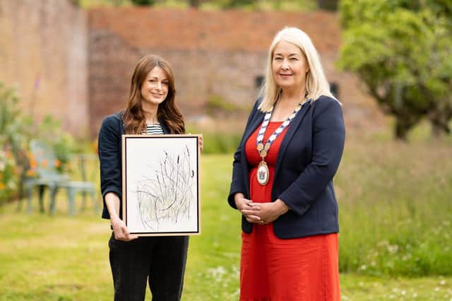 The Mayor of Ards and North Down Councillor Karen Douglas and Artist Ruth Osborne,  at the launch of the Creative Peninsula 2022 programme at The Walled Garden, Helen’s Bay
