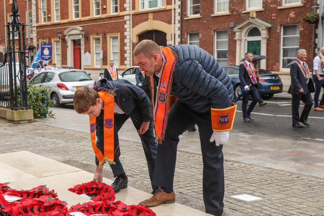 Wreaths were laid by Ballymacash LOL 317 and Sons of William JLOL 21 Ballymacash.  Pic by Norman Briggs, rnbphotographyni
