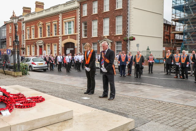 Lisburn Old Boyne LOL 207 laid wreaths at the war memorial.  Pic by Norman Briggs, rnbphotographyni