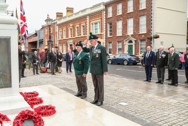 Laying a wreath on behalf of the Royal Irish Rangers Old Comrades Association. Pic by Norman Briggs, rnbphotographyni