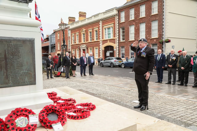 Laying a wreath on behalf of the RAF Association.  Pic by Norman Briggs, rnbphotographyni
