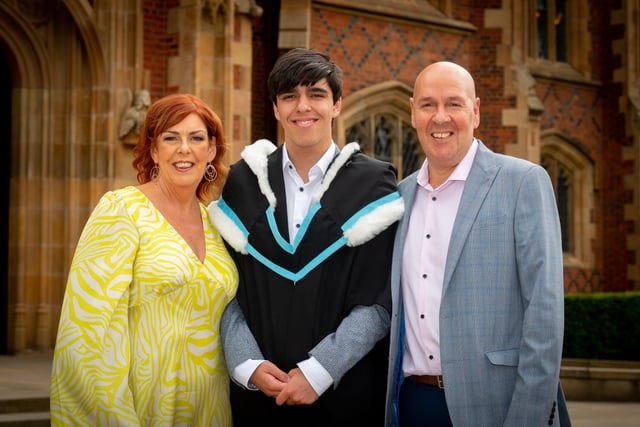 Fin McCullough graduated with a degree in English and History from the School of Arts, English and Languages at Queen's University. Fin is pictured with his mum, Kathy McCullough, and dad, Patrick McCullough,