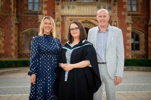 Lauren Crawford celebrates her graduation success with her mum, Tracy and dad, Michael.