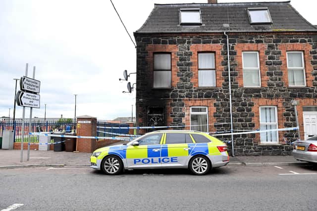 The scene of an arson attack on a property on Larne Street in Bellymena. Picture: Press Eye
