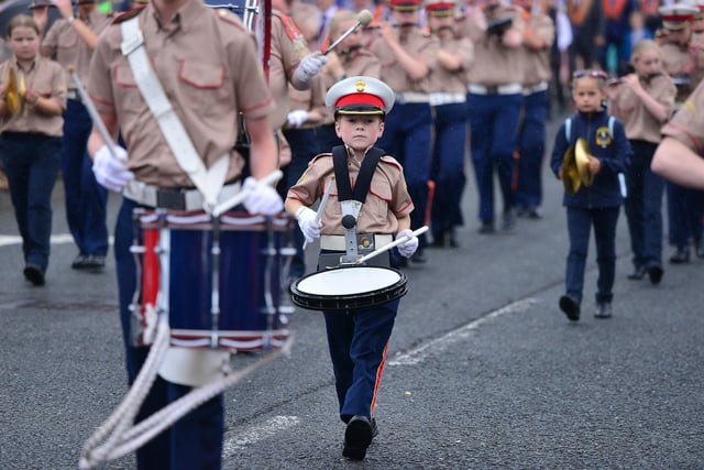 This young band member concentrates on the job in hand. Picture : Arthur Allison/Pacemaker Press