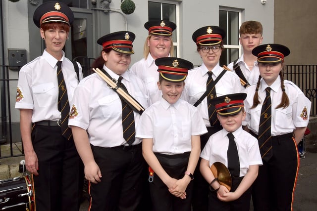 Members of Edgarstown Accordion Band pictured before the parade on Tuesday. PT28-202.