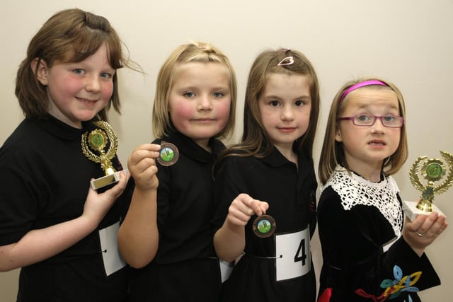 Dancers from the Claire McDowell School of Irish Dancing, who received medals at their Festival in October 2008. They are, from left, Caitlin, Kirsty, Niamh and Lauren