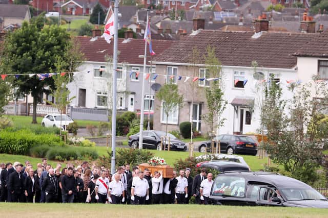 Mourners gathered in Larne to pay their respects to local man John Steele who died at the Antiville bonfire on Saturday night (July 9). 

Picture: Jonathan Porter/PressEye