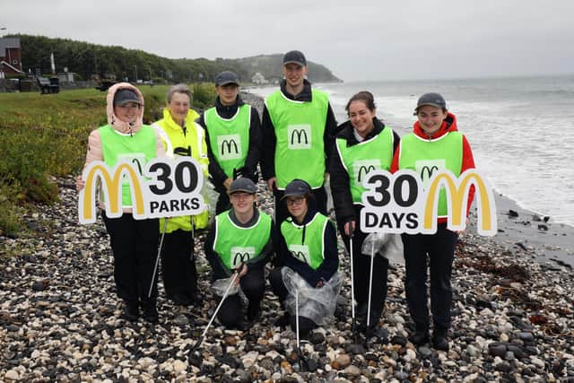 McDonald’s Larne staff members at Drains Bay beach.