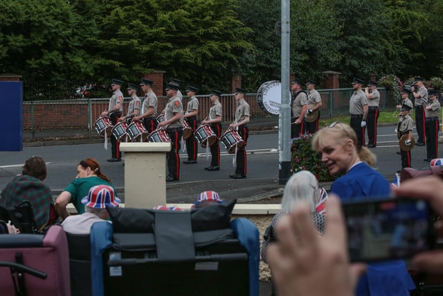Lisburn Young Defenders entertained the residents of Nicholson House on the way to the Lisburn District Parade on the 12th