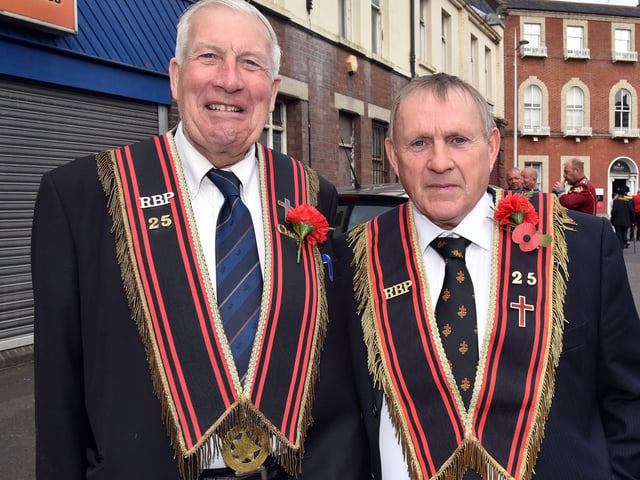 Looking smart on the 13th are Sir Knights, Barry Cooke, left, and Harry Bowles. PT29-203.