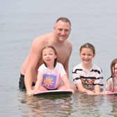Having a splashing time at Seapark near Holywood, Co Down are Mia,Charlotte and Melissa pictured with dad Gavin Willoughby. 
Picture: Press Eye