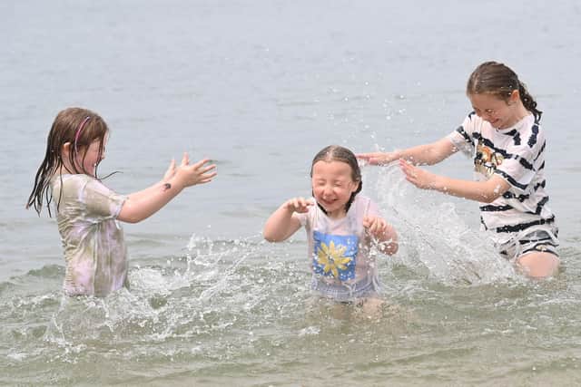 Mia,Charlotte,and Melissa Willoughby from Belfast
 enjoying themselves at Seapark near Holywood. Picture: Press Eye