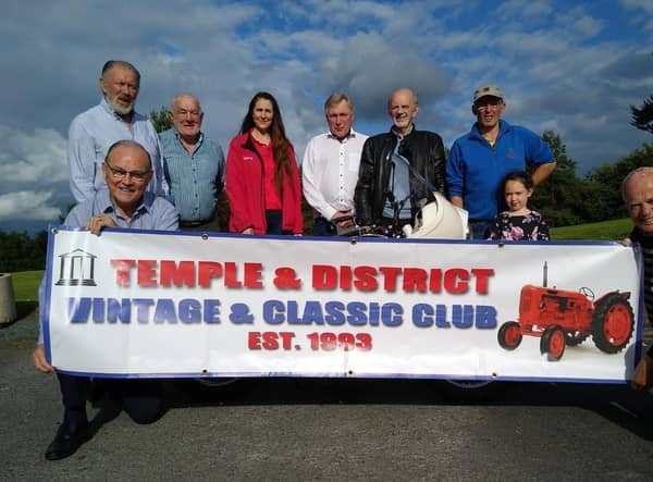 Grace Williams, Area Fundraising Manager, pictured with members of the Temple & District Vintage & Classic Club at the launch of this years annual classic and vintage rally