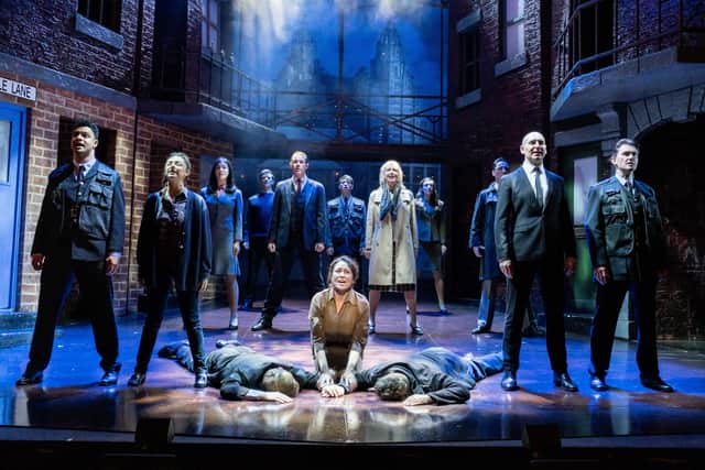 Niki Colwell Evans and the cast of Blood Brothers