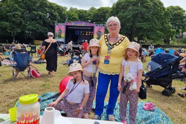 Pictured at Camp Dalfest is Deputy Mayor Beth Adger MBE with her grandchildren Brynn, Remy and Freya