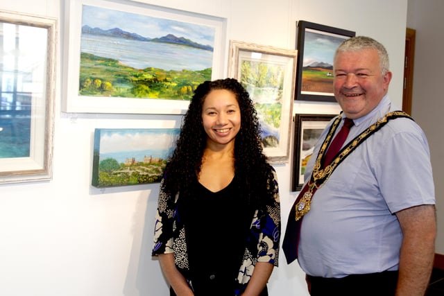The Mayor of Causeway Coast and Glens Borough Council Councillor Ivor Wallace pictured with Arts and Cultural Facilities Officer Esther Alleyne during his recent visit to Roe Valley Arts and Cultural Centre