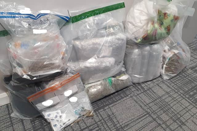 Suspected Class B drugs seized from houses and cars in Belfast. Arrests were made by the PSNI in Lurgan and Belfast.