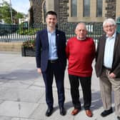 Upper Bann MLA Jonathan Buckley along with Country Comes to Town event organisers John Wilson and Bryan McLaughlin outside St Mark's Church in Portadown town centre.