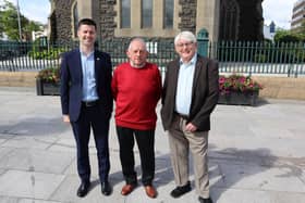 Upper Bann MLA Jonathan Buckley along with Country Comes to Town event organisers John Wilson and Bryan McLaughlin outside St Mark's Church in Portadown town centre.