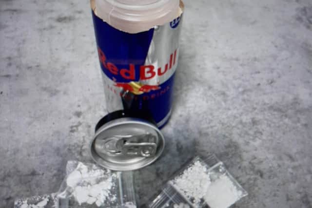 Suspected drugs hidden in a drink can. Picture: PSNI