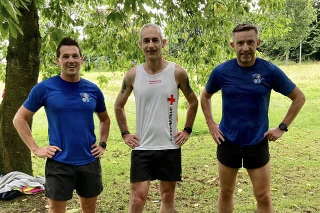 tephen Fillis, Chris Denton and Aaron Moffatt at Limavady Parkrun