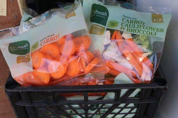 At Richmount Rural Community Centre's Fruit and Vegetable store at Scotch St near Portadown, Co Armagh. This week the sliced/baton carrots were free. The 20p packs included: cabbage, carrot/broccoli/cauliflower, sliced leeks, soup veg, carrot/turnips, veg stir fry and broccoli/cauliflower.