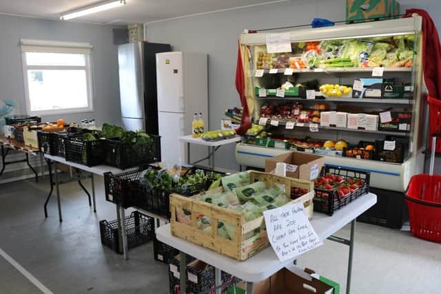 Richmount Rural Community Centre's Fruit and Vegetable store at Scotch St near Portadown, Co Armagh. This week the sliced/baton carrots were free. The 20p packs included: cabbage, carrot/broccoli/cauliflower, sliced leeks, soup veg, carrot/turnips, veg stir fry and broccoli/cauliflower.