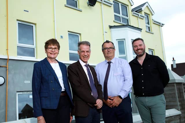 Jayne McFaul (Choice Development Officer), Michael McDonnell (Choice Group Chief Executive), Alastair McCaw (Choice Clerk of Works) and Charlie Temple (Choice Allocations Officer) pictured at the preview of their newest development in Portstewart. The £1.5m investment in nine new apartments will be aimed at providing quality affordable housing for over 55s